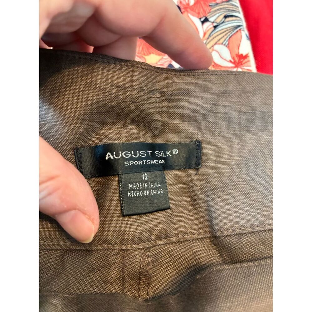 August Silk Brown Linen-Blend High Waisted Wide Leg Culottes - Picture 5 of 8
